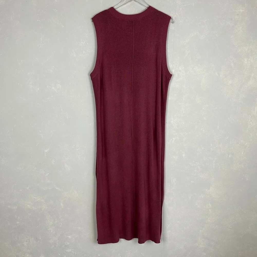 Free People beach size L sleeveless ribbed maxi dress pink side slit crewneck - Picture 6 of 10
